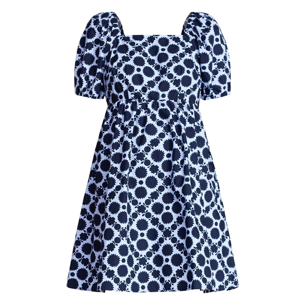 Time and Tru Cotton Puff Sleeve Mini Summer Dress Floral Medallion Blue XL 16/18